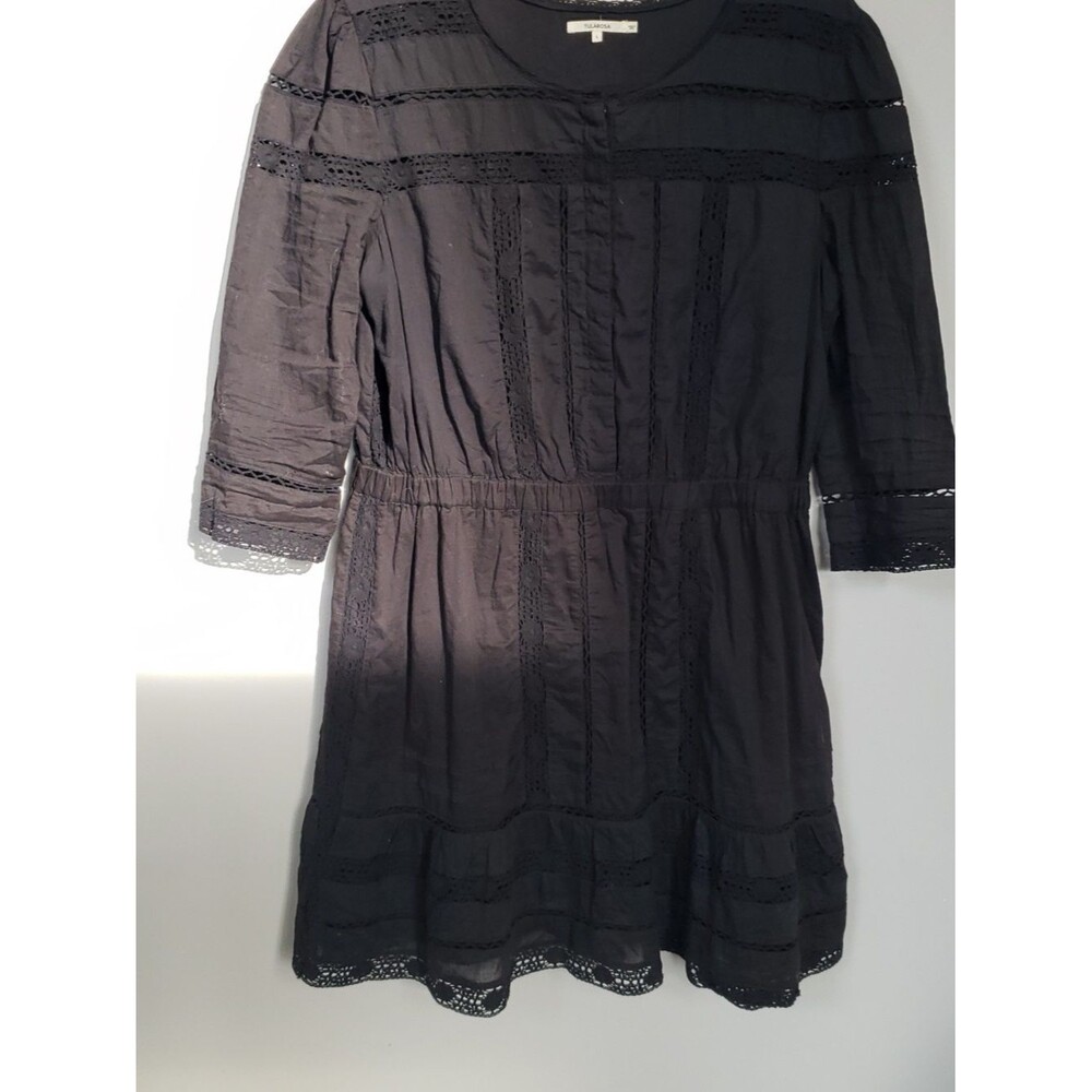 Tularosa Dress Womens L Black Lace-Trim Button Bodice Cotton Mini Prairie Modest